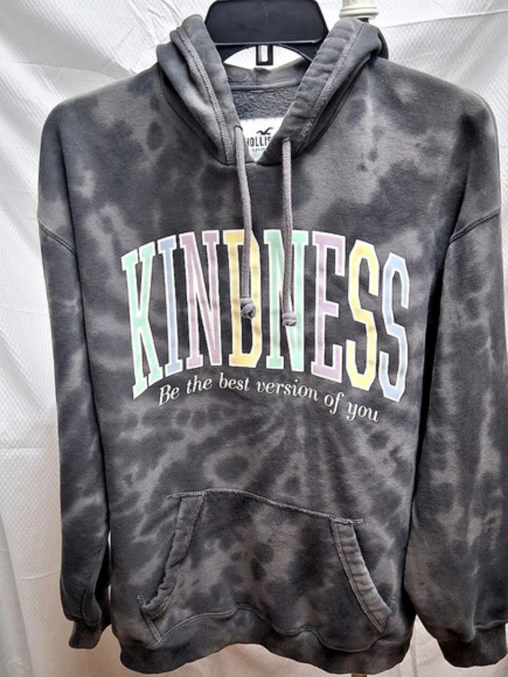 Hollister Kindness Tie-Dye Graphic Hoodie Gray & Black Medium